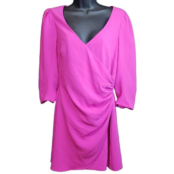 CINQ A SEPT THEO RUCHED FAUX‎ WRAP MINI DRESS IN PINK Size 8 - Picture 1 of 15